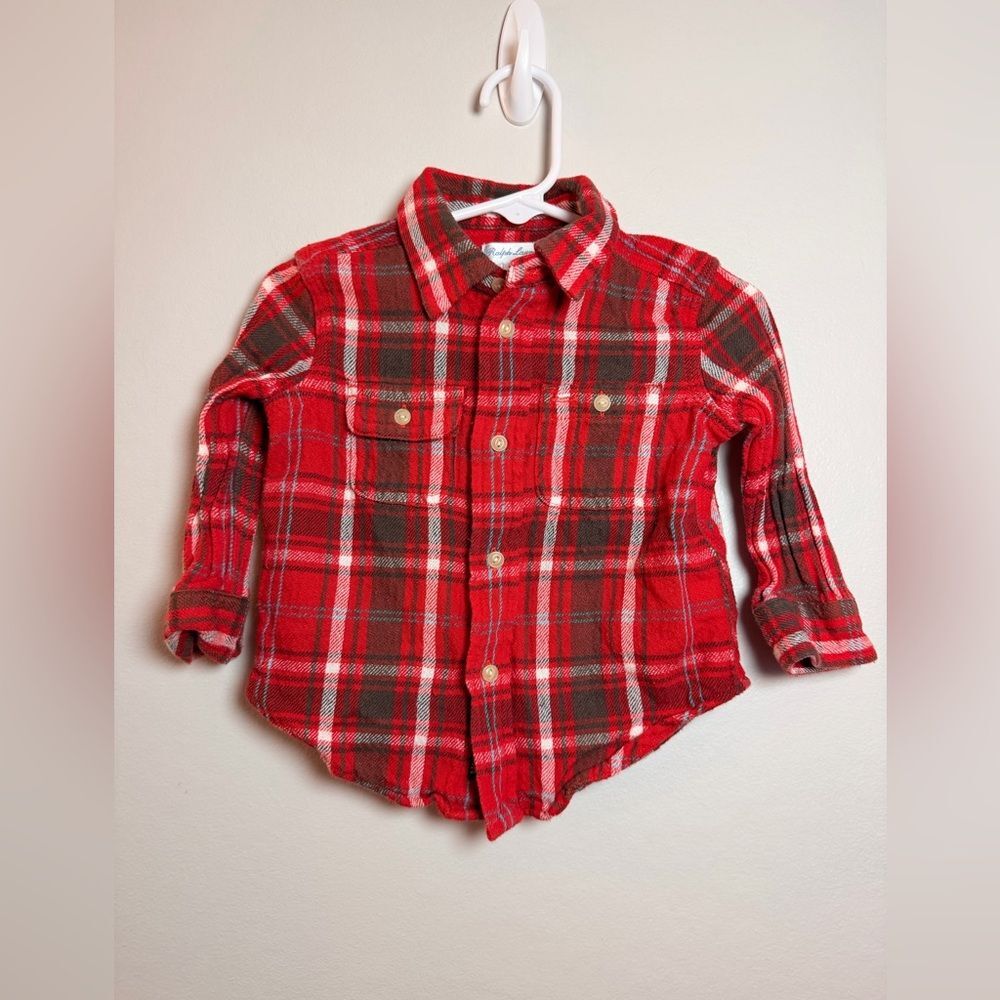 Ralph Lauren Infant Boys Red Plaid Button Down - Size 12 Months